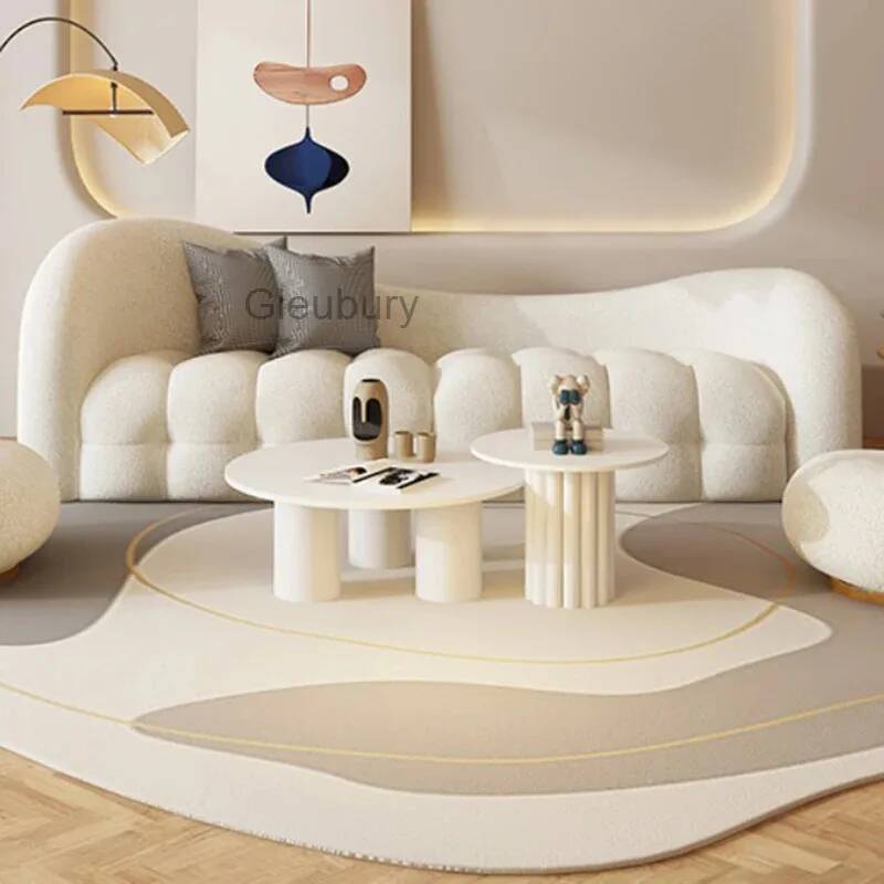 Interior Design White And Wood - أرائك غرفة المعيشة باللون الكريمي الأبيض،