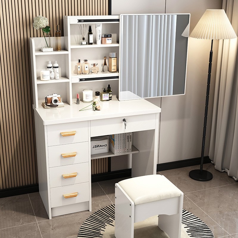 Interior Design White And Wood - طاولة زينة بتصميم عصري وجمالي باللون